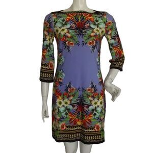 ECI Dress, 4, Beautiful Floral Luxe print/Purple, Boatneck, 3/4 sleeve, Poly